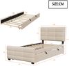 Polsterbett 90x190 cm mit Ausziehbett – Kinderbett aus Samt mit Lattenrost in Beige Bild 4