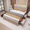 Polsterbett 180x200 cm mit 4 Schubladen, LED & USB/Steckdosen – Bettgestell in Beige Bild 5