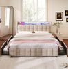 Polsterbett 180x200 cm mit 4 Schubladen, LED & USB/Steckdosen – Bettgestell in Beige Bild 2