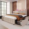 Polsterbett 180x200 cm mit 4 Schubladen, LED & USB/Steckdosen – Bettgestell in Beige Bild 4