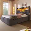 Einzelbett 90x200 Grau mit LED, Stauraum, USB/Typ-C Ladeports, Retro-Polsterkopfteil & Hydraulik Bild 4