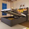 Einzelbett 90x200 Grau mit LED, Stauraum, USB/Typ-C Ladeports, Retro-Polsterkopfteil & Hydraulik Bild 2