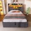 Einzelbett 90x200 Grau mit LED, Stauraum, USB/Typ-C Ladeports, Retro-Polsterkopfteil & Hydraulik Bild 3