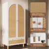Merax 180cm Kleiderschrank Garderobenschrank mit 2 Türen & Rattan, Landhausstil Weiß mit großer Schublade, höhenverstellbaren Regalen & Kleiderstange, Inkl. Kippsicherung Bild 2