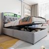 Kinder Polsterbett 90x200, Samt Einzelbett Multifunktionsbett mit Stauraum mit LED und USB Grau Bild 2