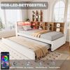 Ausziehbett 90/190×200 cm mit LED, Stauraum und Ladeanschlüssen, Beige, ohne Matratze Bild 2