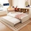 Ausziehbett 90/190×200 cm mit LED, Stauraum und Ladeanschlüssen, Beige, ohne Matratze Bild 4