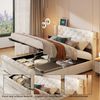 PXloue Polsterbett Doppelbett Stauraumbett 140x190 cm (Für Jugendliche geeignet), Mit 2 Leselampen und USB Anschlüsse,Lattenrost,140x190 cm Bild 3