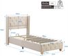 Merax Polsterbett Einzelbett 90*200cm mit Lattenrost und Kopfteil, Knopfpolsterung, Nietenpolsterung, Holzbeine, Leinen, Beige Bild 4