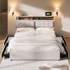 Polsterbett 140×200 cm mit verstellbarem Kopfteil,USB & Steckdosen,4 Schubladen,Leinenstoff beige Bild 2