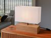 LED Tischleuchte Holzfuß mit Stoffschirm in Weiß, Höhe 30cm Bild 5