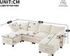 Merax 6-Sitzer-Sofa, L-förmiges Sofa, mit Abnehmbarem Fußhocker, USB-Anschlüssen, Staufächern und Getränkehaltern, Modulares Sofa, Cordbezug Beige Bild 4
