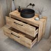Badplaats Waschtischunterschrank Florence 80 x 46 cm – Kastanie Eiche – Hängender Unterschrank mit 2 Schubladen und schwarzen Griffen Bild 3