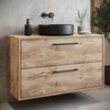 Badplaats Waschtischunterschrank Florence 80 x 46 cm – Kastanie Eiche – Hängender Unterschrank mit 2 Schubladen und schwarzen Griffen Bild 2