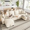 Merax 280cm Chenille U-Form Sofa, 2-Sitzer mit zwei Chaiselongues als Ecksofa, mit zwei Kissen, Chaiselongues mit aufklappbarem Stauraum, multifunktionales modulares Sofa, Beige Bild 2