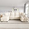 Merax 280cm Chenille U-Form Sofa, 2-Sitzer mit zwei Chaiselongues als Ecksofa, mit zwei Kissen, Chaiselongues mit aufklappbarem Stauraum, multifunktionales modulares Sofa, Beige Bild 3