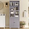 Badezimmer-Hochschrank mit Glastüren – 160cm Badschrank mit offenen Fächern,grau lackiert, verstellbare Regalböden Bild 2
