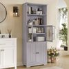 Badezimmer-Hochschrank mit Glastüren – 160cm Badschrank mit offenen Fächern,grau lackiert, verstellbare Regalböden Bild 5