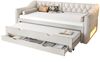 Polsterbett 90x200 cm mit Ausziehbett, drei Schubladen und 7‑farbiger LED-Beleuchtung, Beige Bild 5