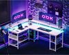 Gaming LED Schreibtisch mit Steckdosen USB-Ladeanschlüssen 168x120cm Bild 2