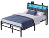 VASAGLE Metallbett 120 x 200 cm mit LED-Beleuchtung, Steckdosen und Stauraum Schwarz Bild 2