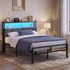 VASAGLE Metallbett 120 x 200 cm mit LED-Beleuchtung, Steckdosen und Stauraum Schwarz Bild 4