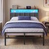 VASAGLE Metallbett 120 x 200 cm mit LED-Beleuchtung, Steckdosen und Stauraum Schwarz Bild 3