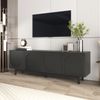 TV-Lowboard aus MDF/Spanplatte mit Push-to-Open & verstellbaren Einlegeböden, 175x38x56 cm, Schwarz Bild 2