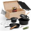 Gusseisen Set 10-teilig in Holzbox – Dutch Oven 4,5 l, Pfanne Ø 26 cm, Grillplatte, Zubehör & Rezeptbuch, ideal für Grill & Outdoor Bild 2