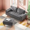 OUNUO Sofa 121cm Kleines Loveseat Sofa Couch aus Samt und Leinen mit 2 Zierkissen Bild 3