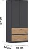 rauch Kleiderschrank, Drehtürenschrank COSTA, 2-türig, 2 Schubkästen, push-to-open, Grau metallic, 91 x 197 x 54 cm Bild 4