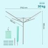 SONGMICS Wäschespinne, 60 m Wäscheleine, für 6 Waschladungen, mit Wäscheklammern, silbern Bild 5