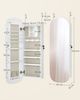 Songmics Schmuckschrank mit LED-Beleuchtung und Spiegel, verschließbar, MDF weiß, 10 x 42 x 108 cm Bild 5