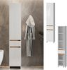 Badschrank Detmold Weiß Hochglanz/Goldkraft Eiche 35 x 190 cm mit 2 Türen und eine Schublade Vicco Bild 2