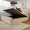 Polsterbett Doppeltes, gepolstertes Kopfteil mit goldenen Zierstreifen und ,USB Typ-C Ladefunktion 180*200 cm, Beige Leinen-Material Hydraulisches Lagerbett (Ohne Matratze) Bild 1