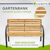 Juskys Gartenbank Modena – 2-Sitzer Holzbank mit Armlehnen & Rückenlehne – wetterfeste Sitzbank 120x62x82 cm - Bank mit Seitenelementen aus Stahl Bild 2