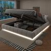 Polsterbett 180×200 cm mit hydraulischem Stauraum, LED-Beleuchtung & robustem Metallrahmen, gepolstertes Bett ohne Kopfteil,Beige Bild 4
