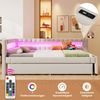Daybett, Tagesbett Schlafsofa Bett mit LED-Fernbedienungslichtleiste am Bettende Bett mit Ausziehbett ohne Matratze USB + TYPE-C, Leinen, Beige, 90 x 200 cm Bild 2