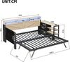Metall-Schlafsofa, 90x200 cm, mit verstellbarem Ausziehbett, Stauschrank, 3 Schubladen, Staufächern, LED-Beleuchtung und USB-Anschluss, schwarz. Bild 5