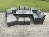 Fimous Polyrattan Gartenmöbel-Set mit Rechteckiger Esstisch Doppelsitzsofa 2 Beistelltischen 3 Fußhockern Dunkelgrau gemischt Bild 2