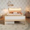 Flieks Kinderbett flexible Schublade & Staufach links/rechts montierbar, Massivholzbett 90×200 cm mit Katzenohren Kopfteil und LED‑Beleuchtung Bild 2