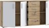 Forte IKOLI Kommode 160, moderne Kommode, 3-türig, 4 Schubladen, Wohn-/Schlafzimmer, Flur, Holzwerkstoff, Weiß mit Artisan Eiche Holzdekor, 159,2 cm breit x 81,7 cm hoch x 31,4 cm tief Bild 5