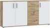 Forte IKOLI Kommode 160, moderne Kommode, 3-türig, 4 Schubladen, Wohn-/Schlafzimmer, Flur, Holzwerkstoff, Weiß mit Artisan Eiche Holzdekor, 159,2 cm breit x 81,7 cm hoch x 31,4 cm tief Bild 3
