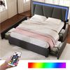 BlingBin Polsterbett Einzelbett Stauraumbett (1-tlg, mit LED-Beleuchtung, Höhenverstellbarem Kopfteil, Vier Schubladen), 160×200CM, Ohne Matratze Bild 2