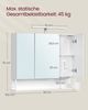 VASAGLE Badezimmerschrank mit 3 Türen, Spiegelschrank, Wandschrank, Steckdosen, Hängekorb, Haartrockner-Halter, viel Stauraum, für Badezimmer, 16,5 x 90 x 75 cm, wolkenweiß BBK136W01 Bild 5