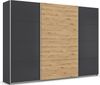 rauch Quadra, Kleiderschrank, Schiebetürenschrank, 3-türig, mit 4 Kleiderstangen und 8 Einlegeböden, Farbe Grau metallic/Eiche Artisan, BxHxT 315x229x62cm Bild 3