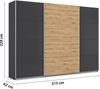 rauch Quadra, Kleiderschrank, Schiebetürenschrank, 3-türig, mit 4 Kleiderstangen und 8 Einlegeböden, Farbe Grau metallic/Eiche Artisan, BxHxT 315x229x62cm Bild 4