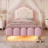 Prinzessinbett mit Lattenrost und LED-Beleuchtung, 90x200 cm, Mädchenbett, Polsterbett für Mädchen, Einzelbett, Kunstleder Bild 3