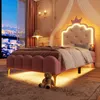 Prinzessinbett mit Lattenrost und LED-Beleuchtung, 90x200 cm, Mädchenbett, Polsterbett für Mädchen, Einzelbett, Kunstleder Bild 2