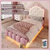 Prinzessinbett mit Lattenrost und LED-Beleuchtung, 90x200 cm, Mädchenbett, Polsterbett für Mädchen, Einzelbett, Kunstleder Bild 4